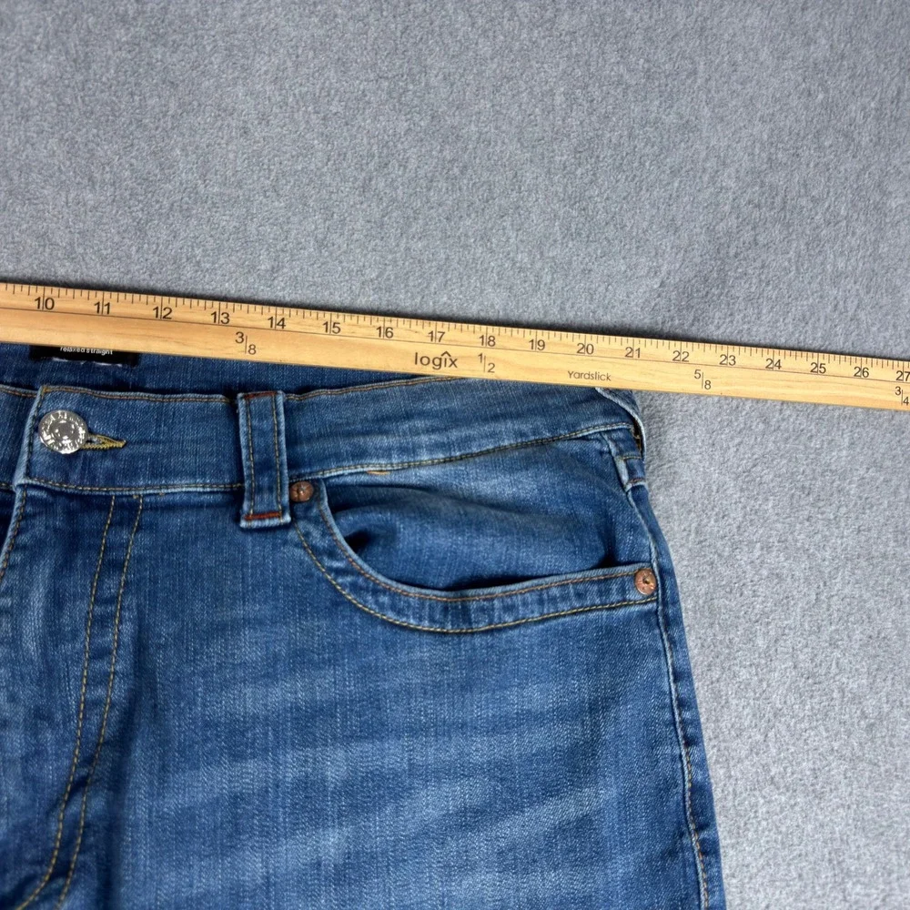 True Religion Jeans Mens 42x32 Blue Ricky Relaxed Straight Flap Pockets Denim